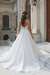 Elegant Spaghetti Straps Ball Gown Lace Wedding Dress-27dress